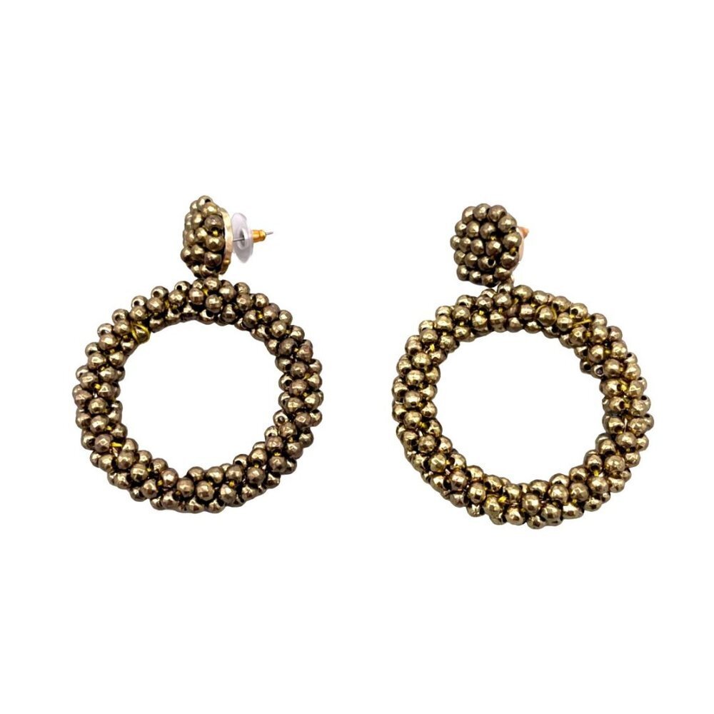 Sugarfix Seed Bead Circle Dangle Drop Earrings Brass Tone Post Back Closure